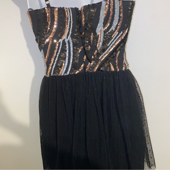DRESS THE POPULATION Block Print Tiered Dress Black MultiColor Sequin Size XS - Picture 10 of 15